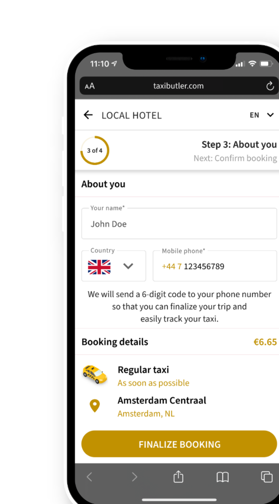 Taxi Butler QR SMS authentication